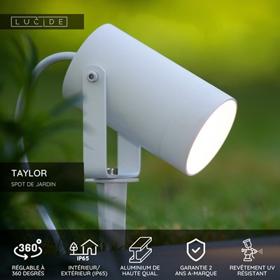 Lucide TAYLOR - Spot de jardin - Ø 10 cm - 1xGU10 - IP65 - Blanc